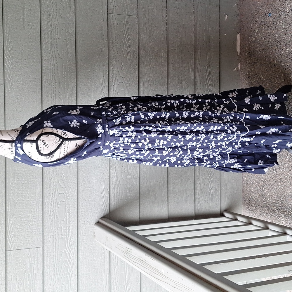 NWT Ann Taylor Embroidered Floral Mido Dress Navy Blue & White Plus Size 16 - Picture 7 of 16